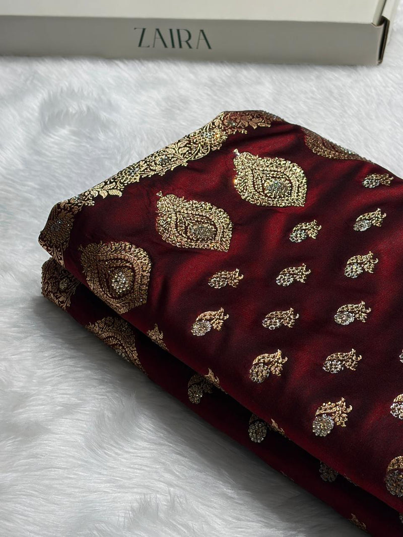 Banarasi Satin Silk Meena Boota in Maroon Shades SS38