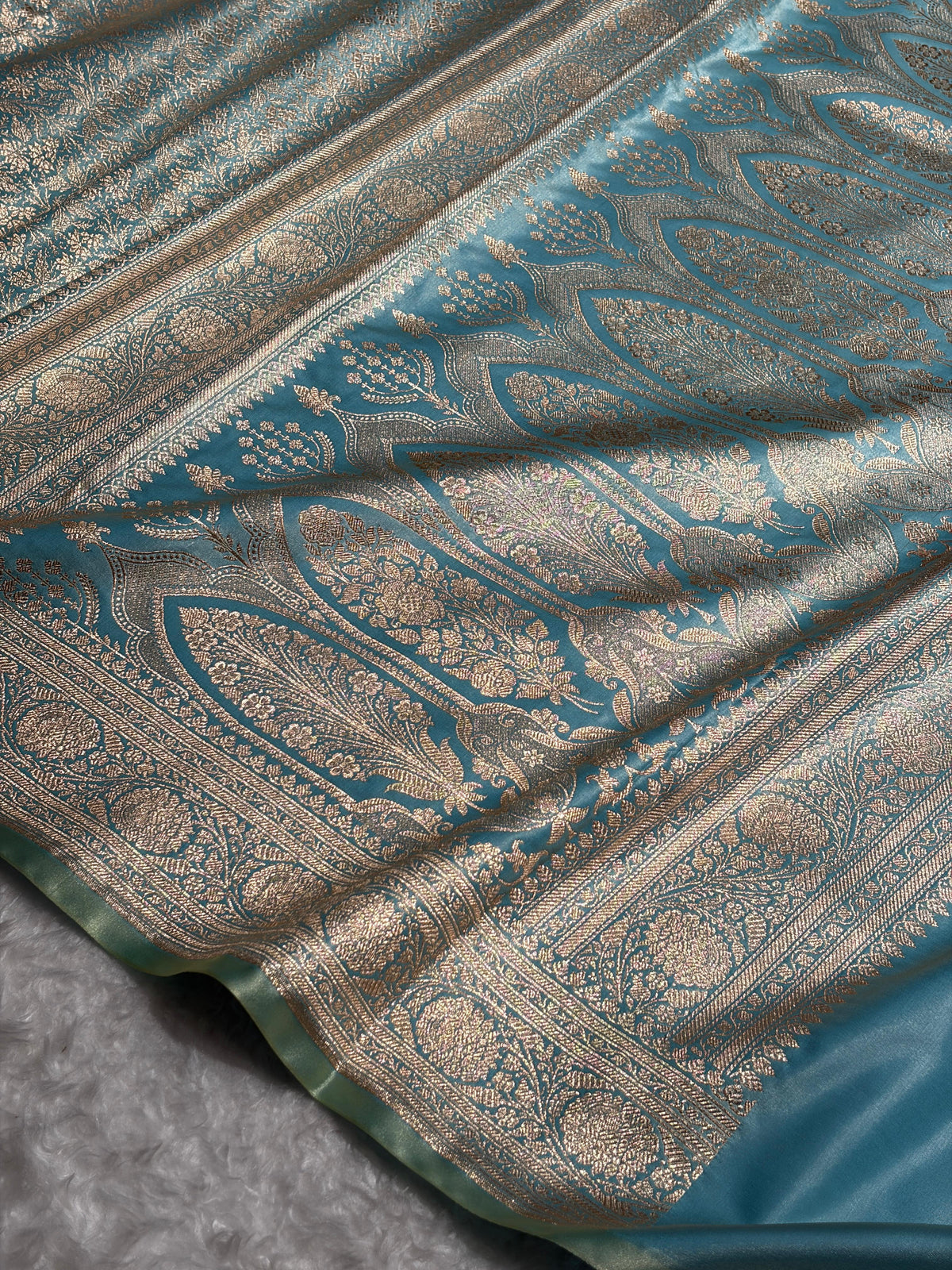 Powder Blue Shades Brocket Satin Silk Saree Banarasi Saree Shades SS30