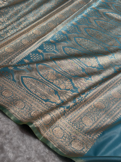 Powder Blue Shades Brocket Satin Silk Saree Banarasi Saree Shades SS30