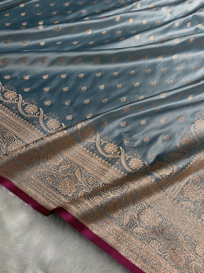 Katan Silk Saree In Powder Gray Shades SK08