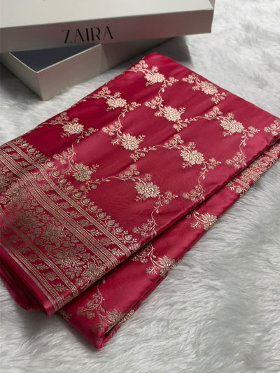 Gajari Shades Banarasi Floral Jaal Mashru Silk Saree MCS109