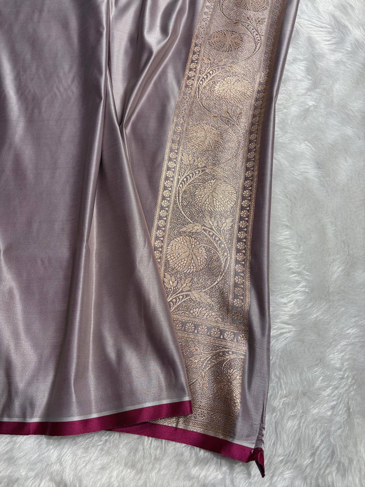 Grey  Banarasi Jaal Satin Katan Silk Saree SK06