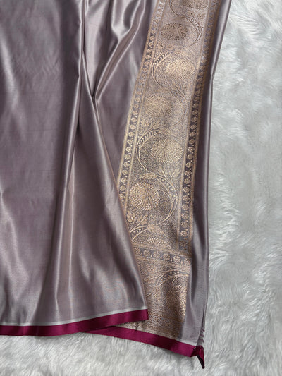 Grey  Banarasi Jaal Satin Katan Silk Saree SK06