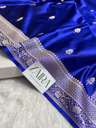 Royal Blue Shades Banarasi Boota Pattern Floral Mashru Silk Saree MSM-148