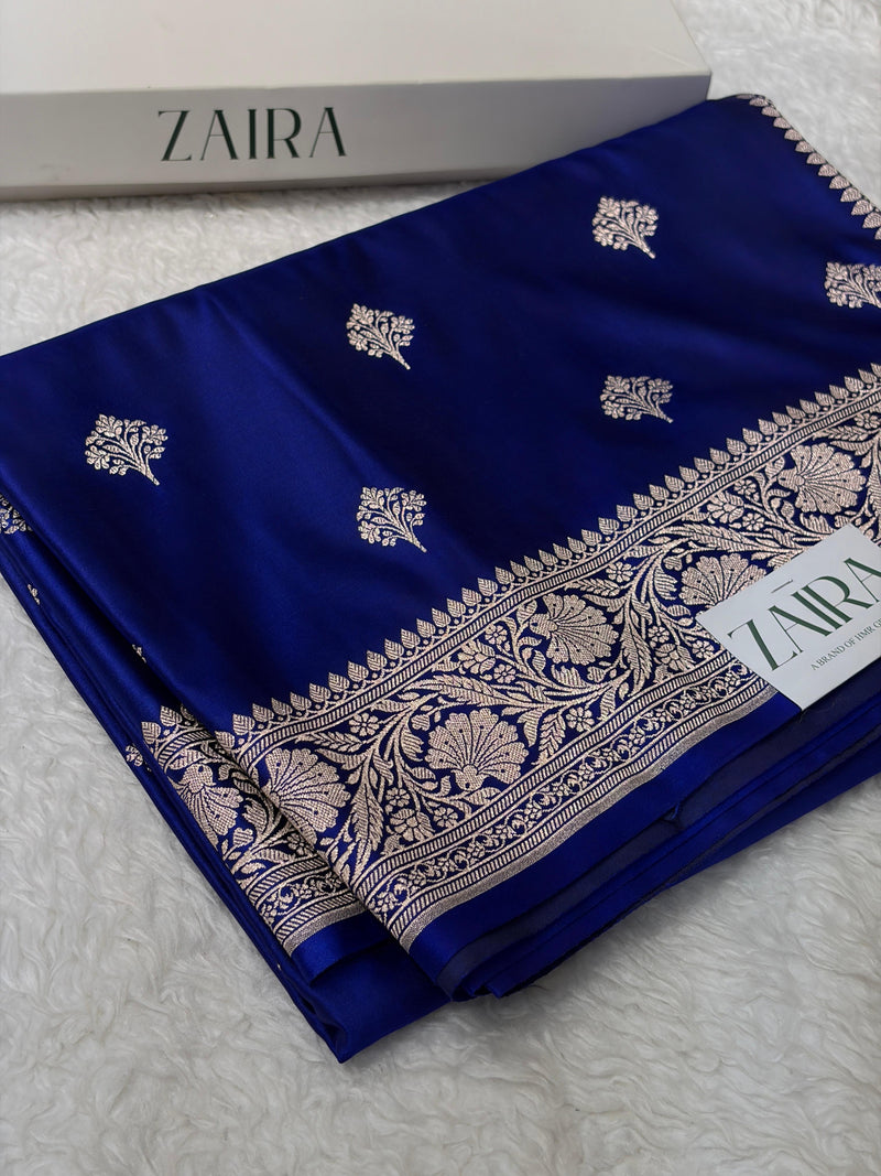 Royal Blue Shades Banarasi Boota Pattern Floral Mashru Silk Saree MSM-150