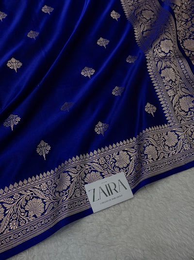Royal Blue Shades Banarasi Boota Pattern Floral Mashru Silk Saree MSM-150