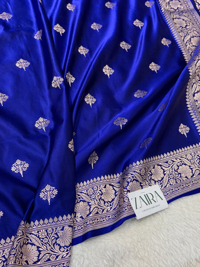 Royal Blue Shades Banarasi Boota Pattern Floral Mashru Silk Saree MSM-150