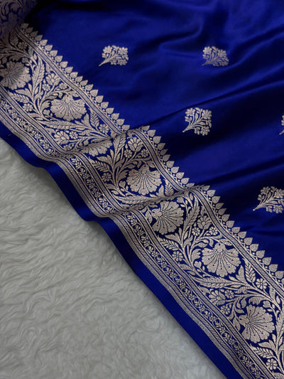 Royal Blue Shades Banarasi Boota Pattern Floral Mashru Silk Saree MSM-150