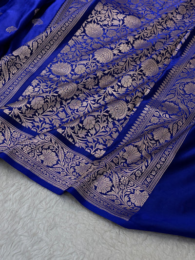 Royal Blue Shades Banarasi Boota Pattern Floral Mashru Silk Saree MSM-150