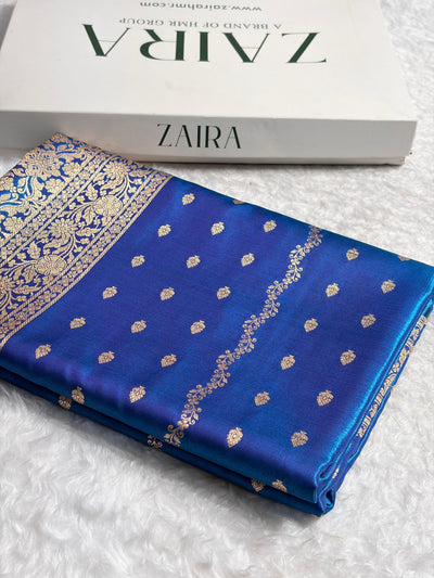Banarasi Light Weight Satin Silk Royal Blue Shades SS70