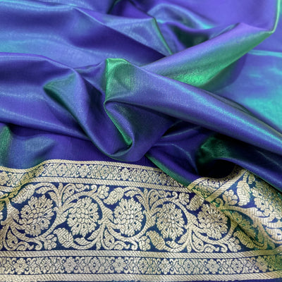Satin Silk Jaal in Peacock Green Shades SS21