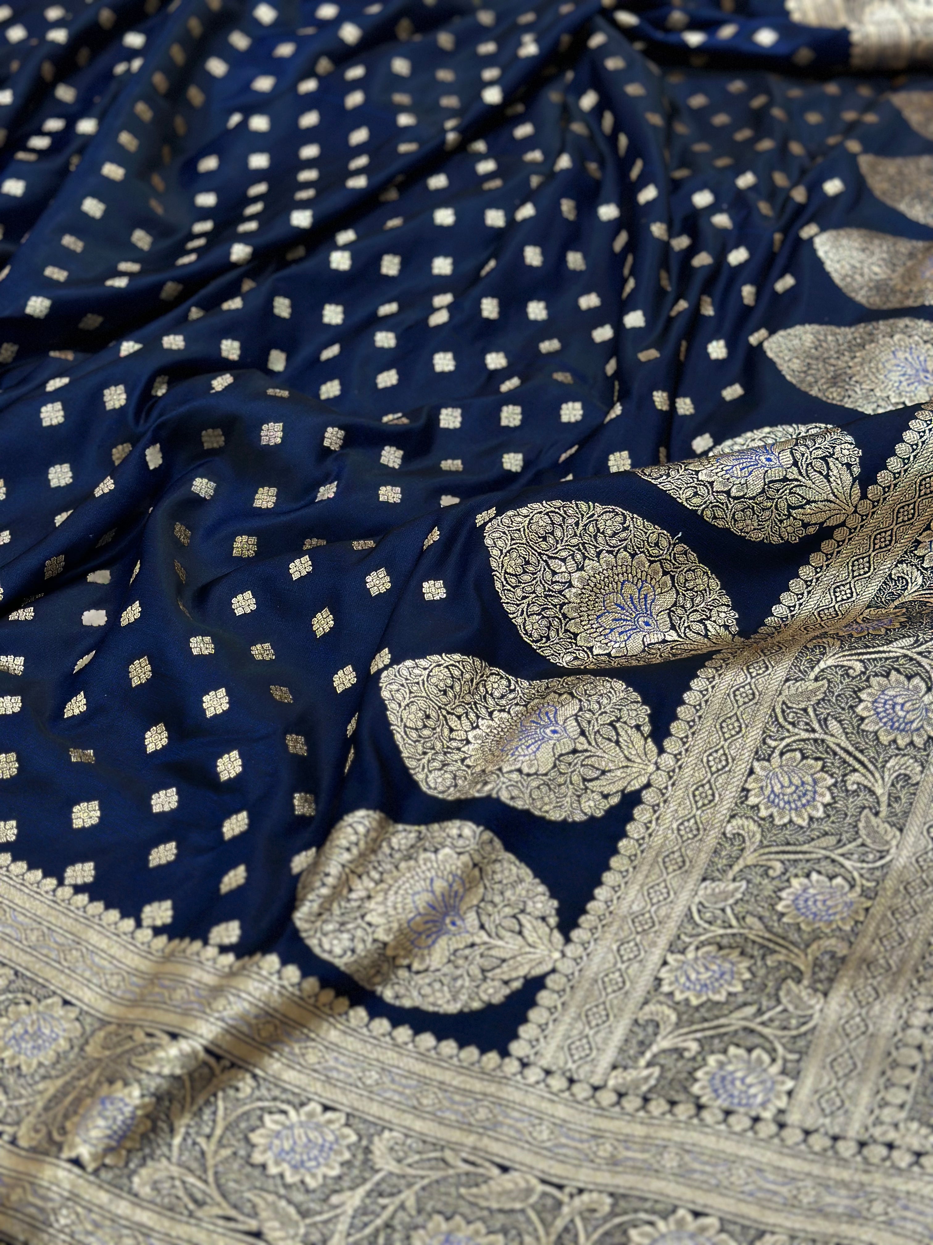 Blended Katan Silk Saree In Dark Navy Shades