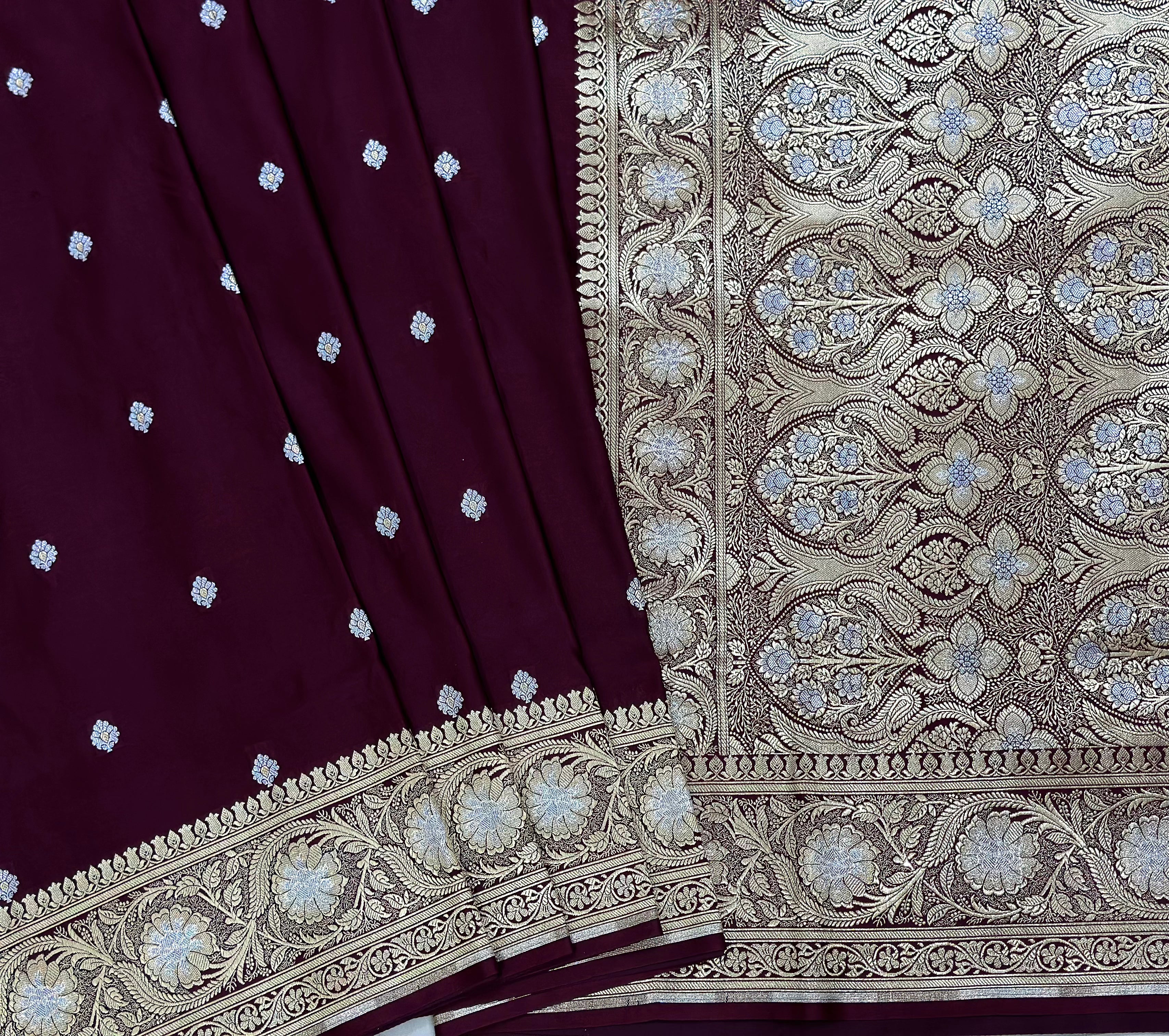 Mashru Katan Roopa Mina Silk Saree in Chocolate Shades.