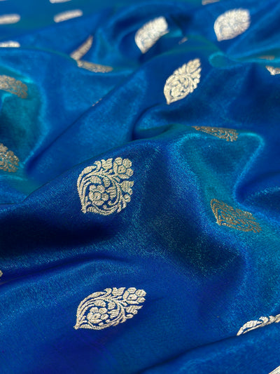 Ultra Light Weight Satin Silk Boota in Peacock Green Shades SS03