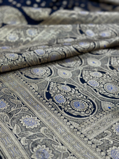 Blended Katan Silk Saree In Dark Navy Shades