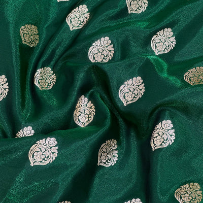 Ultra Light Weight Satin Silk Boota in Bottle Green Shades SS03