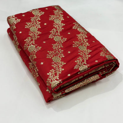 Bridal Red Katan Silk Saree with Heavy Swarovski Work