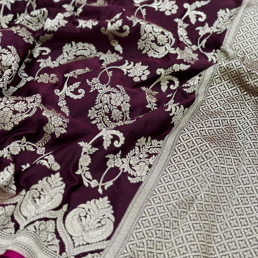 Mashru Katan Silk Jaal In Dark Garnet Shades.