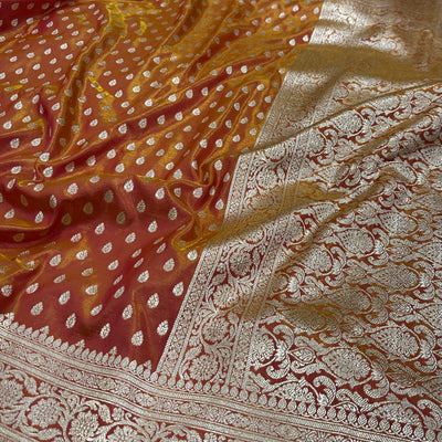 Satin Silk Booti in Fire Gold Shades SS01