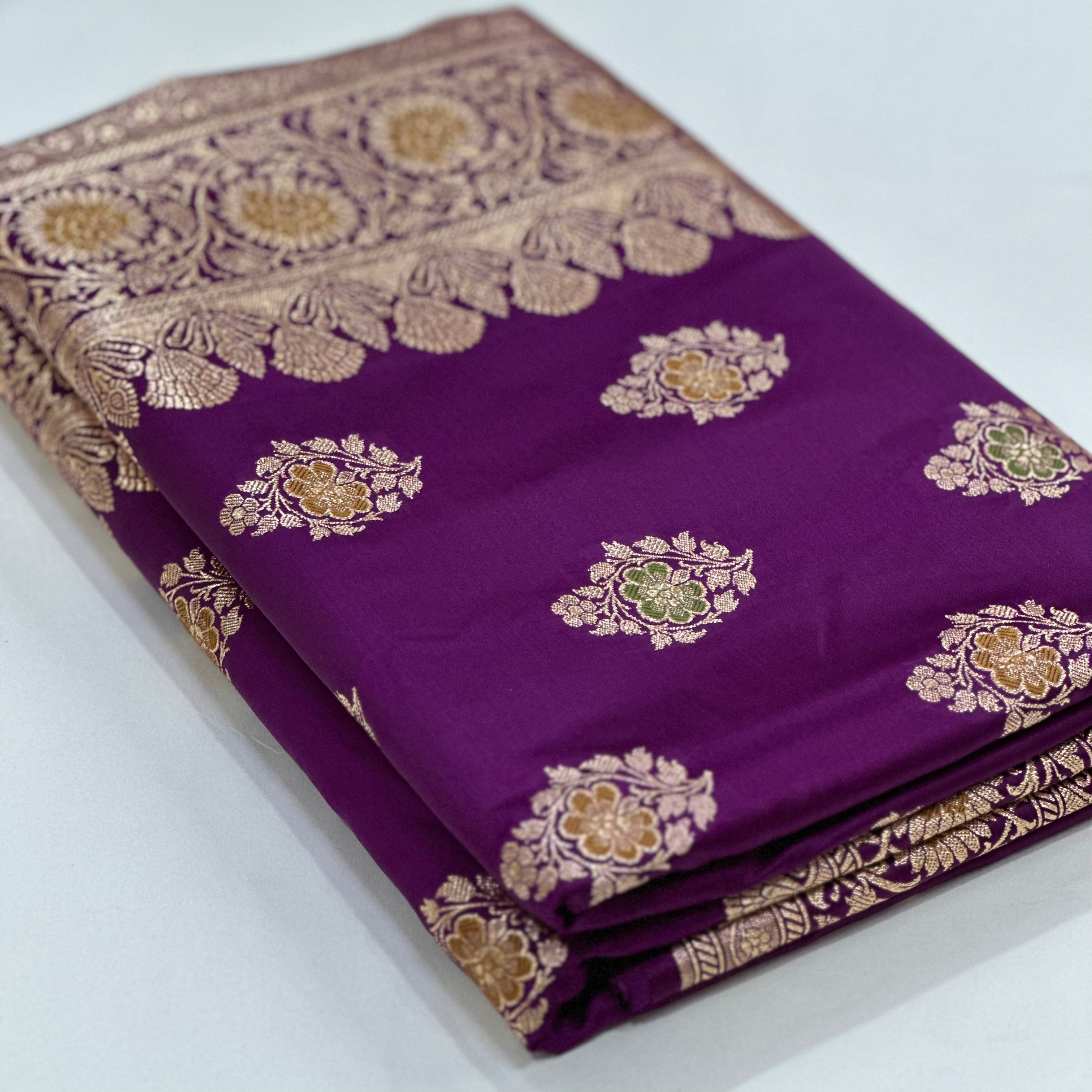 Mashru Katan Meena Silk Saree in Purple Shades.