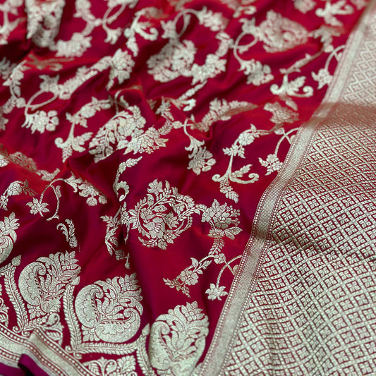 Mashru Katan Silk Jaal In Reddish Magenta Shades.