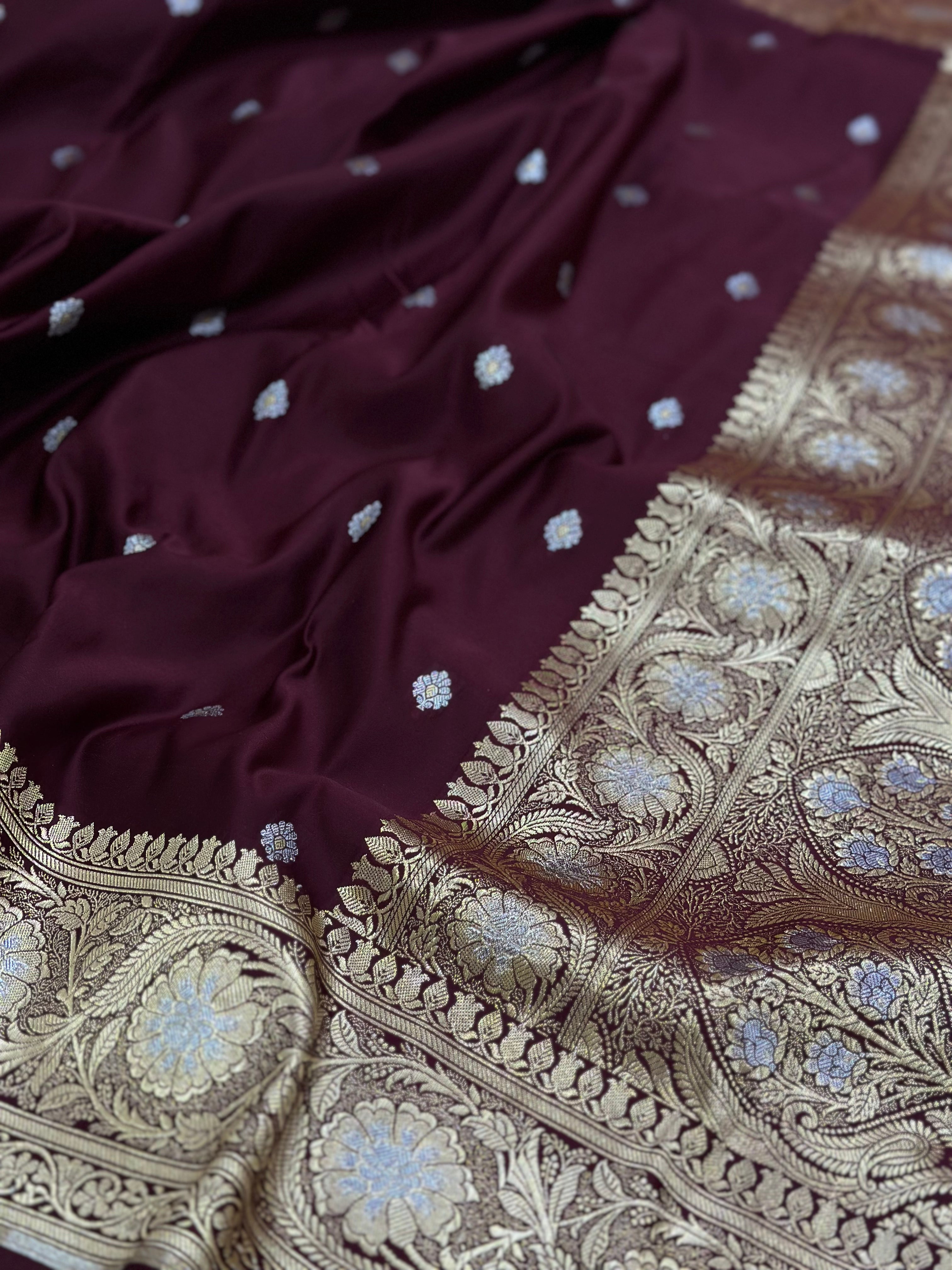 Mashru Katan Roopa Mina Silk Saree in Chocolate Shades.