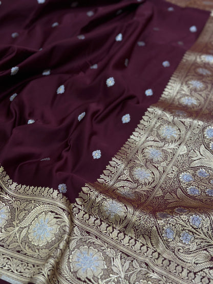 Mashru Katan Roopa Mina Silk Saree in Chocolate Shades.