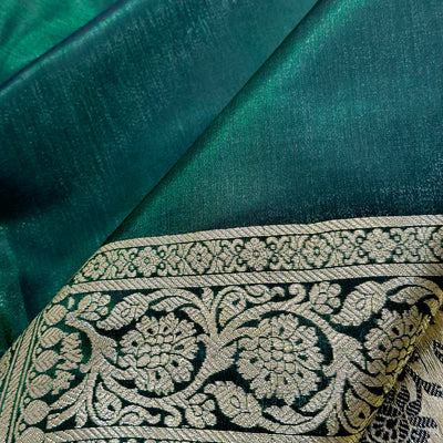 Satin Silk Jaal in Fire Bottle Green Shades SS21