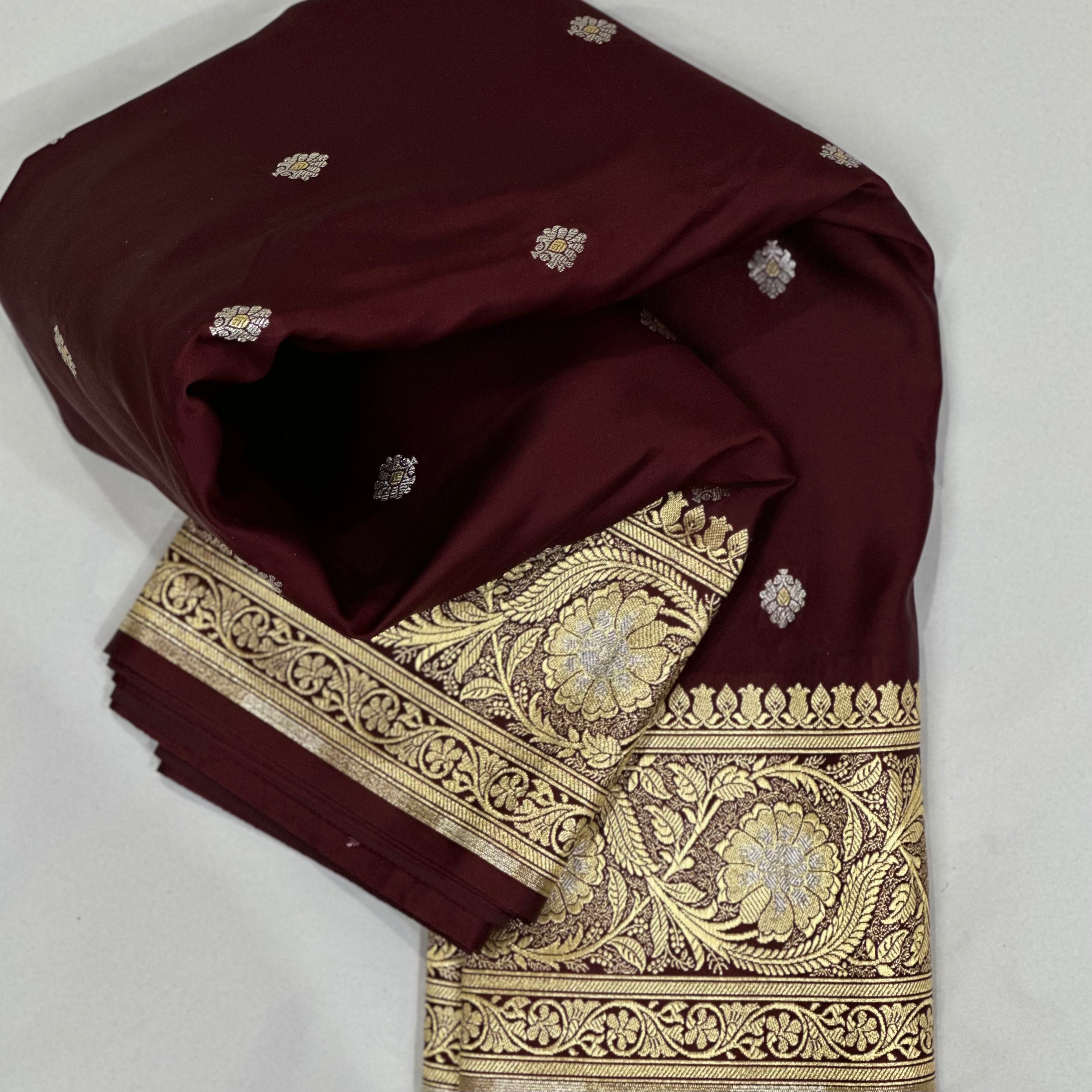 Mashru Katan Roopa Mina Silk Saree in Chocolate Shades.