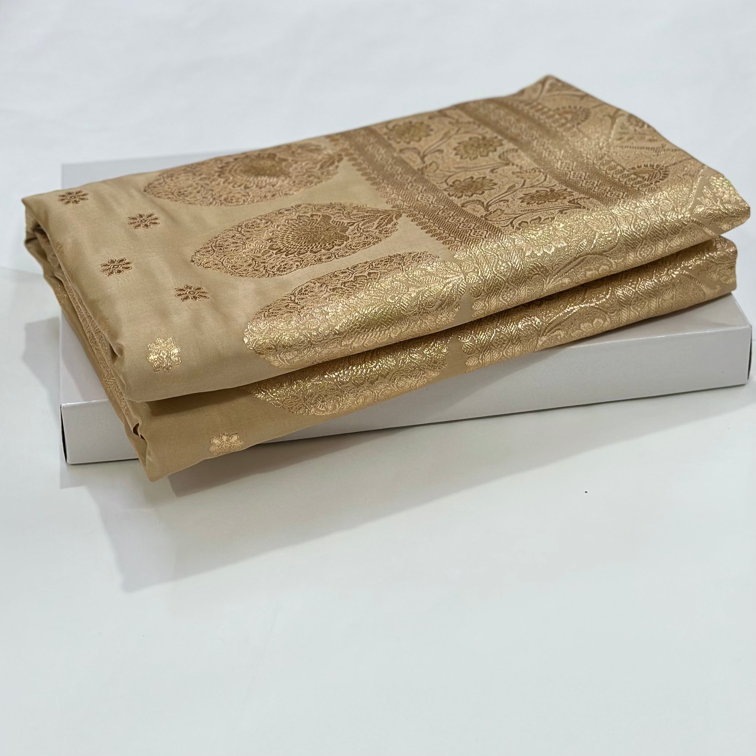 Boota Katan Silk Saree In beige Shades