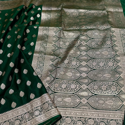 Ultra Light Weight Satin Silk Boota in Bottle Green Shades SS03
