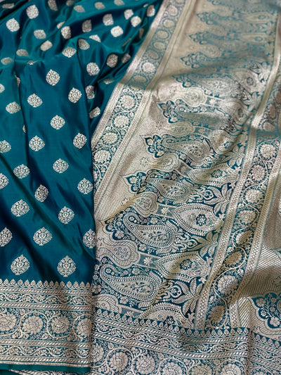 Boota Katan Silk Saree In Peacock Green Shades SK02