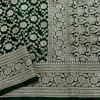 Satin Silk Jaal in Fire Bottle Green Shades SS21
