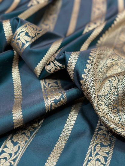 Mashru Katan Silk Saree in Black Rama Shades.