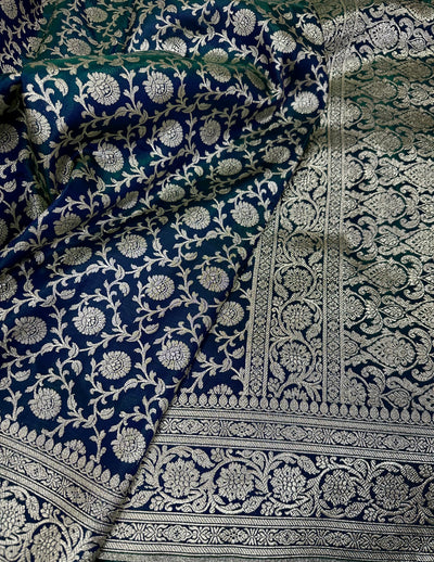 Satin Silk Jaal in Peacock Green Shades SS21