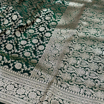 Satin Silk Jaal in Fire Bottle Green Shades SS21
