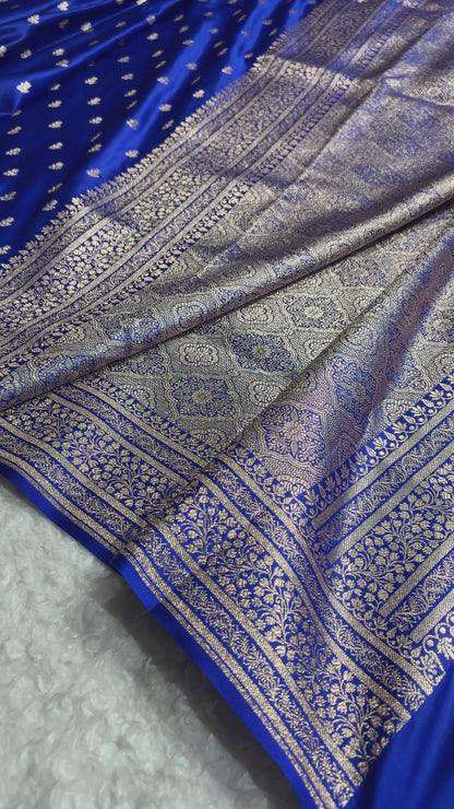 Banarasi Satin Katan Saree With Boota in Royal Blue Shades SK89
