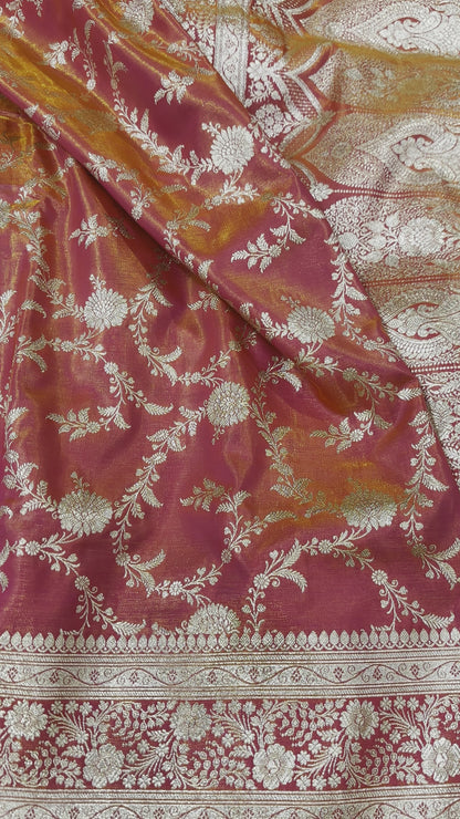 Ultra Light Weight Satin Silk Jaal in Gold-Orange Shades