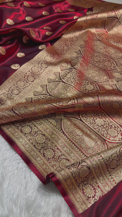 Maroon Chand Tara Satin Silk Saree SS04