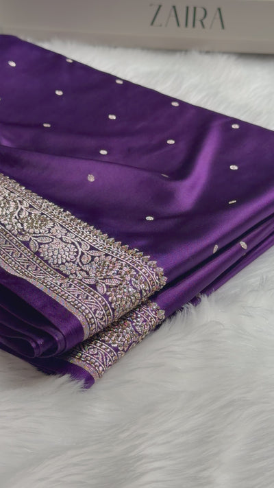 Banarasi Purple Shades Booti With Swarovski Stone Work Mashru Silk Saree BMCS65