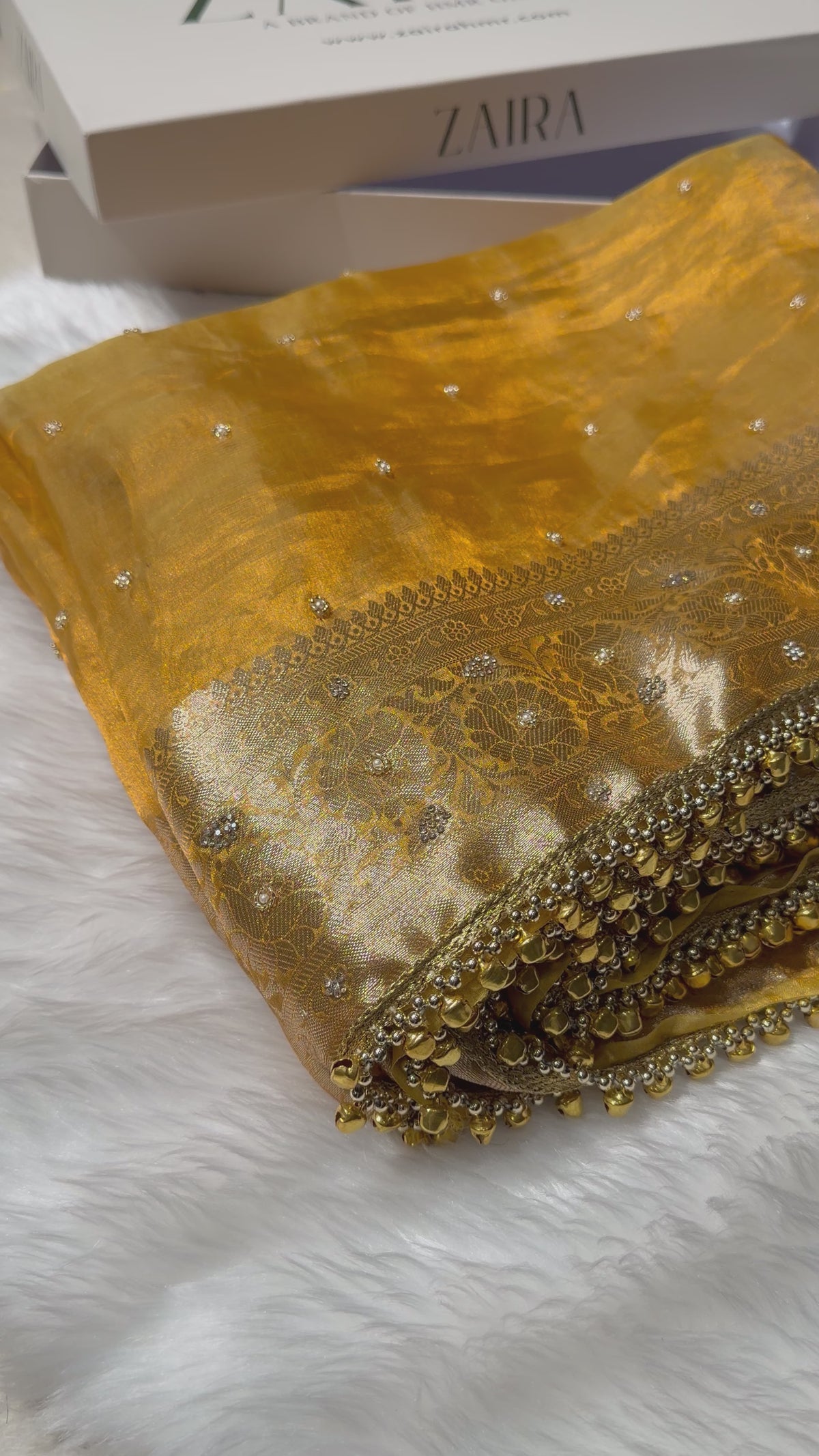 Gold Shades Pure Tissue Silk With Banarasi Swarovski Work Saree X Ghongroo BPGPT-18