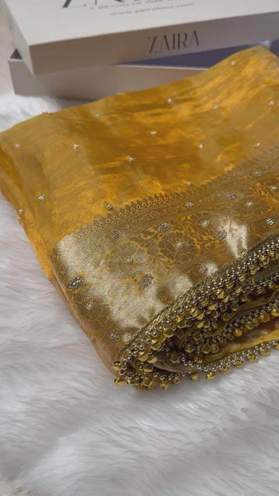 Gold Shades Pure Tissue Silk With Banarasi Swarovski Work Saree X Ghongroo BPGPT-18