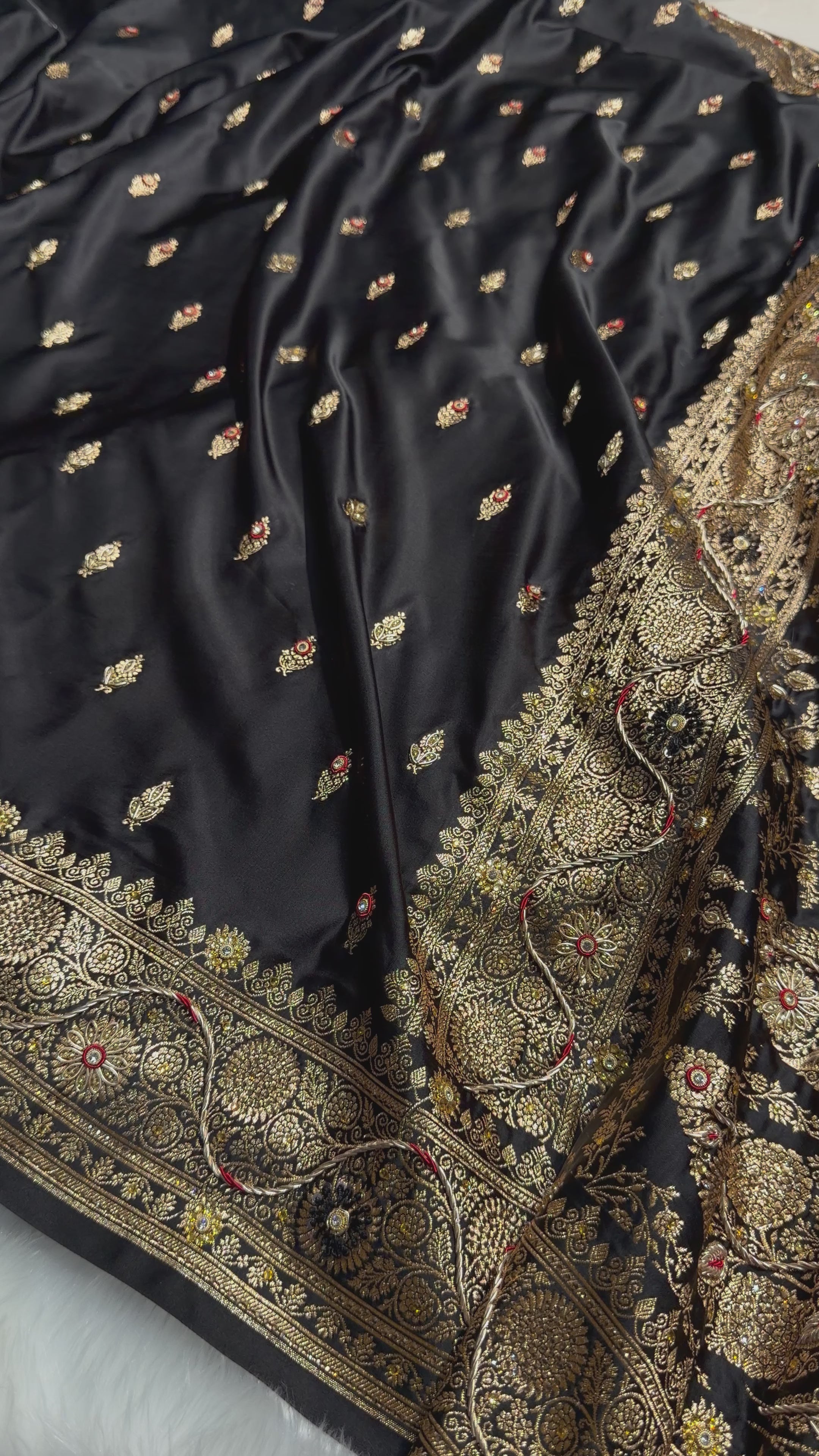 Banarasi Black Satin Katan Silk Saree with Zardozy work  BSK82