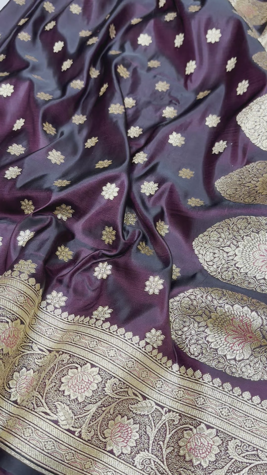 Boota Katan Silk Saree In Dark Wine Shades