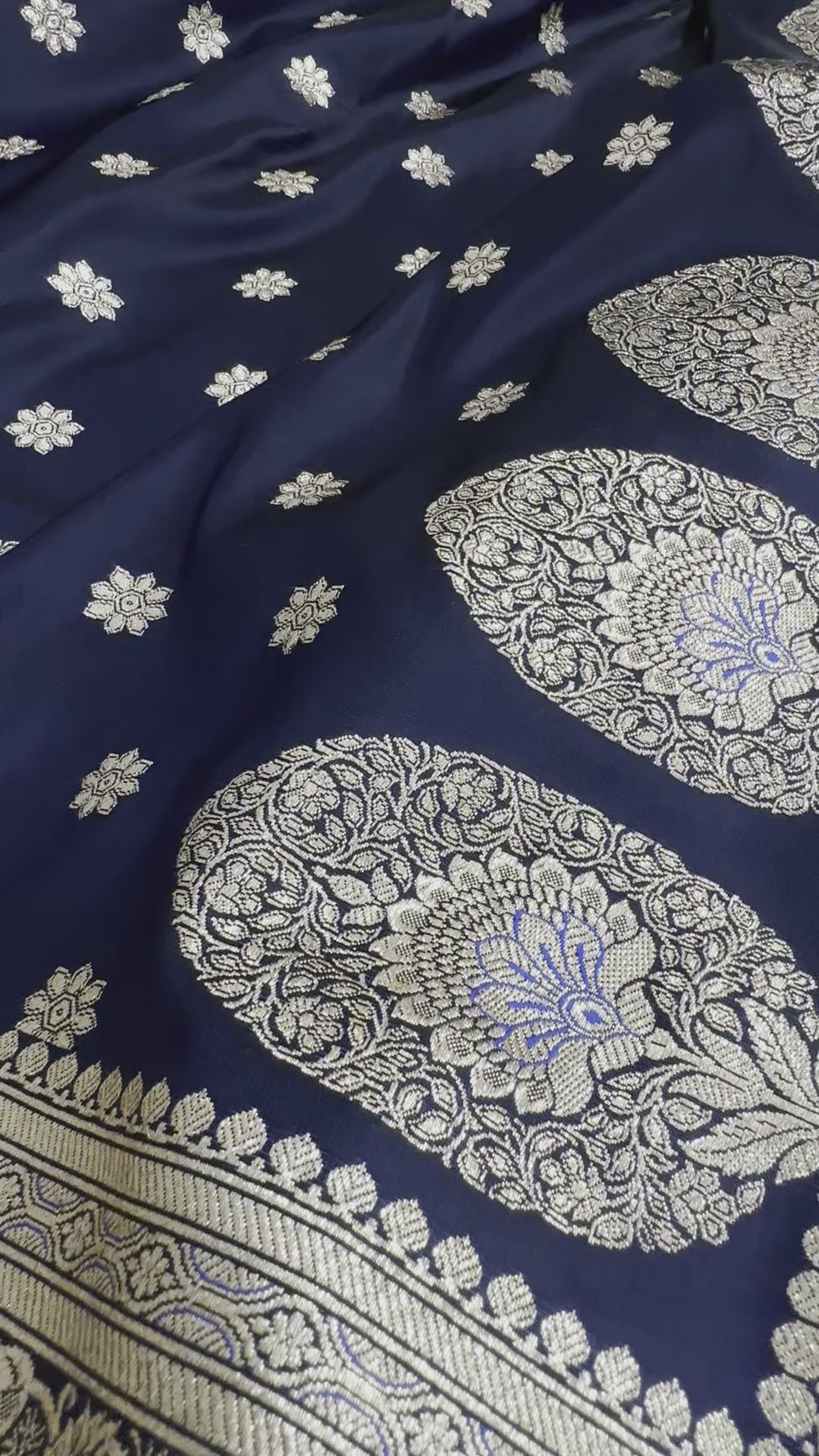 Boota Katan Silk Saree In Dark Navy Shades