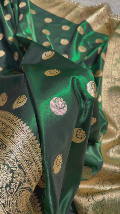Bottle Green Chand Tara Satin Silk Saree with gotta patti SSGP04