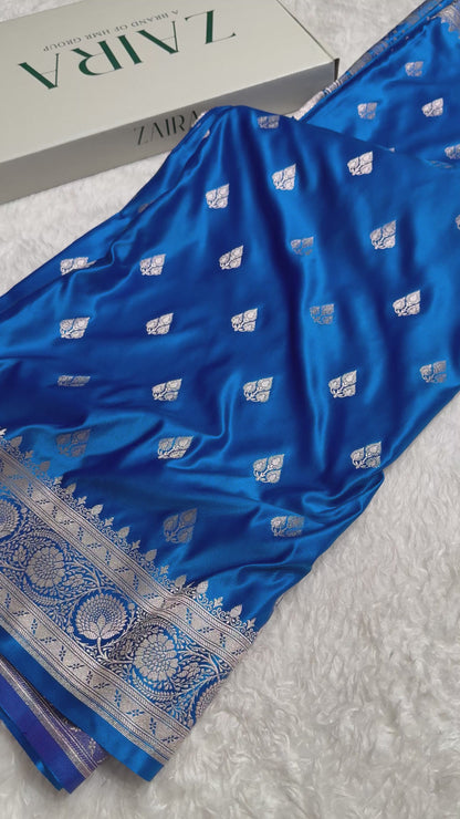 French Blue Banarasi Booti Katan Silk Saree