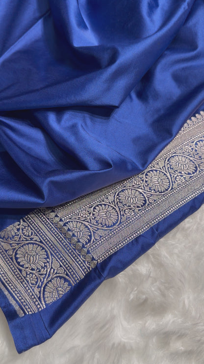 Banarasi Royal Blue Shades Jaal With Minakari Mashru Silk Saree