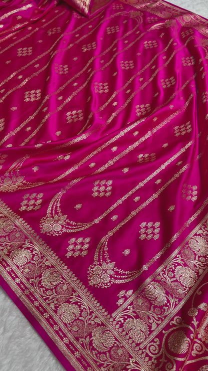 Rani Floral Boota Pattern Satin Katan Silk saree SK39