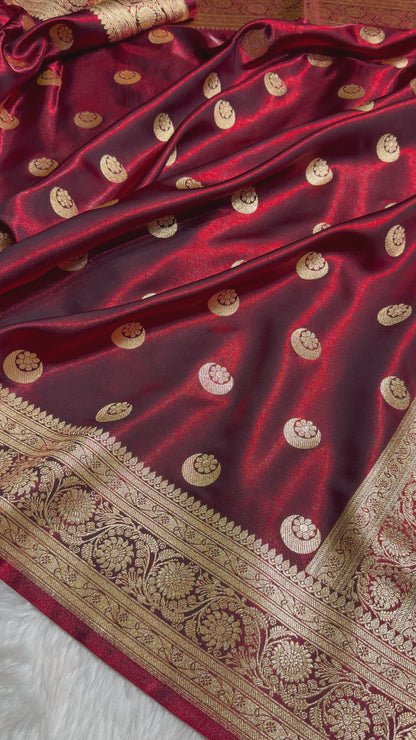Maroon Chand Tara Satin Silk Saree SS04